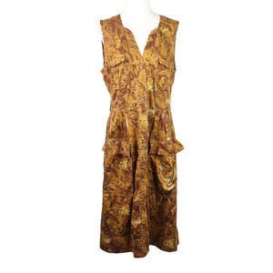 Moulinette Soeurs Anthropologie tan brown rose floral print midi dress M